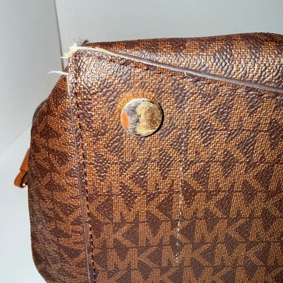 Michael Kors Women's Tote Bag Brown MK Logo Leather Trim Large - Picture 5 of 16